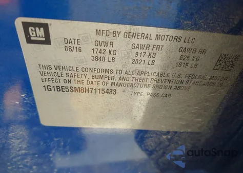 2017 Chevrolet Cruze Lt Auto from USA, damaged, VIN 1G1BE5SM8H7115433